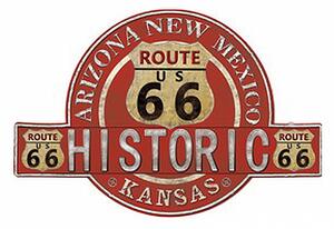 Červená nástěnná kovová cedule Historic Route 66 – 50x1x34 cm