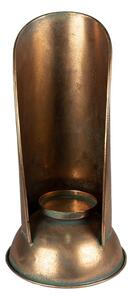 Měděný antik kovový svícen se skleněným válcem – 17x35 cm