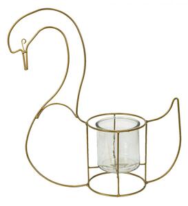 Zlatý kovový stojan na svíčku ve tvaru Labutě – 33x13x41 cm