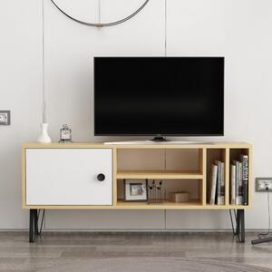 Bílý/přírodní TV stolek v dekoru dubu 120x52 cm Arven – Kalune Design