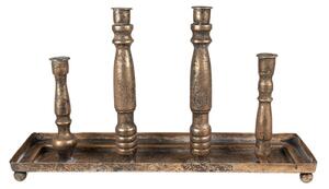 Měděný antik kovový svícen na úzké svíčky – 42x11x24 cm