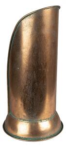 Měděný antik kovový svícen se skleněným válcem – 17x35 cm