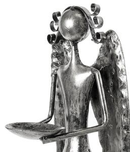 Kovový anděl stříbrný s miskou 68 cm