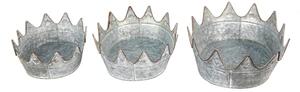 3ks zinková antik dekorační miska ve tvaru korunky – 39x28x14 / 34x26x12 / 29x22x10 cm