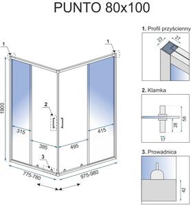 Rea Punto sprchový kout 100x80 cm obdélníkový černá polomatný/průhledné sklo REA-K4806