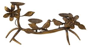 Měděný antik kovový svícen s ptáčky a květy – 50x25x21 cm