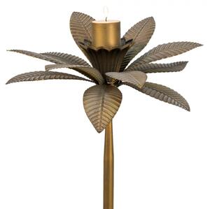 Kovový zlatý svícen s patinou a listy Montague – 28x60 cm