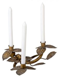 Měděný antik kovový svícen s květy na 3 svíčky – 32x30x10 cm