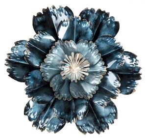 Modrá kovová nástěnná dekorace květina Fabian – 54x6 cm