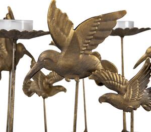 Zlatá kovová dekorace s ptáčky a květy – 37x22x19 cm