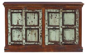 Komoda z teakového dřeva, dvířka ze starých okenic, 145x43x87cm