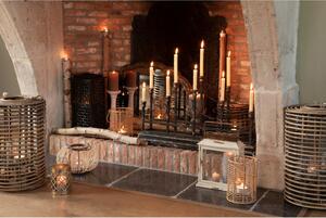 Hnědý antik dřevěný svícen na širokou svíčku – 14x16 cm