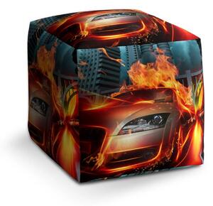 Sablio Taburet Cube Auto v plamenech - 40x40x40 cm