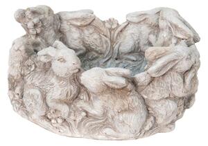 Béžovo-šedý cementový obal na květináč s králíčky Konijn – 27x12 cm