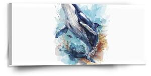 Sablio Obraz Akvarelová velryba - 110x50 cm