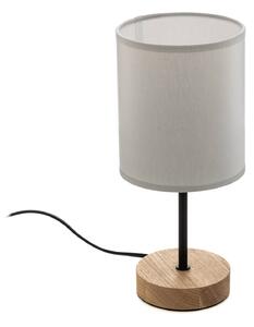 Stolní lampa Corralee dřevo, šedé látkové stínidlo