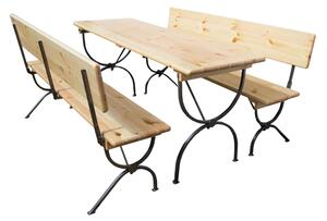 Pivní set DE LUX II 180x60cm - masiv borovice - stůl + lavice s opěrkou