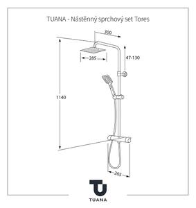 Tuana - nÃ¡stÄnnÃ½ sprchovÃ½ set tores - ÄernÃ¡ matnÃ¡ - 114 cm