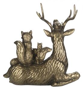 Zlatá antik dekorační socha Jelen se zvířátky – 22x10x24 cm