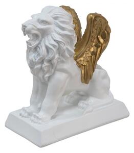 Bílá antik dekorace Lev se zlatými křídly – 24x13x25 cm