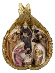 Vánoční betlém s krály ve zlatých andělských křídlech – 14x7x19 cm