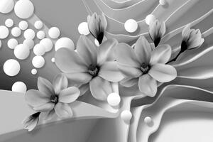 Tapeta černobílá magnolie na abstraktním pozadí
