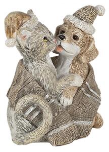 Vánoční dekorativní soška pejska a kočičky s čepicemi – 8x5x9 cm