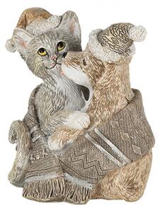Vánoční dekorativní soška pejska a kočičky s čepicemi – 8x5x9 cm