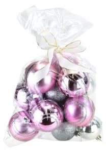 Vánoční koule v sáčku, assort, sv. růžové / stříbrné, 14 ks