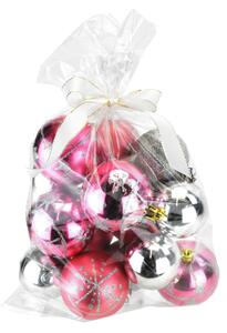 Vánoční koule v sáčku, assort, růžové / stříbrné, 14 ks