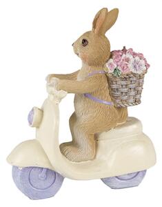 Dekorace soška králík na koloběžce s košíkem květin – 12x5x14 cm
