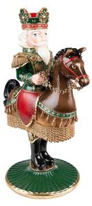 Hnědo-zelený svícen na úzkou svíčku Louskáček na koni – 22x15x33 cm