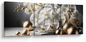 Obraz - Orchidej a zlaté koule (s hodinami) (90x30 cm)