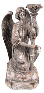 Béžovo-šedý antik svícen Anděl- 15*14*29 cm – 15x14x29 cm