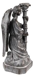 Šedo-černý antik svícen Anděl – 15x14x29 cm
