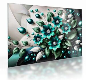 Skleněný obraz - 3D tyrkysové květy (70x50 cm)