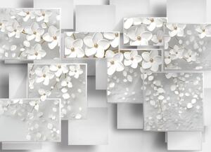 Malvis ® Tapeta 3D dlaždice a květy Vel. (šířka x výška): 144 x 105 cm