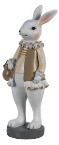 Dekorace králík v béžovém kabátku držící měšec – 10x8x25 cm