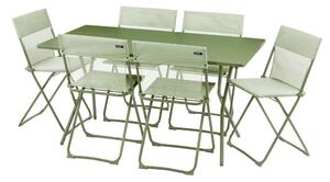 Sada BALCONY II – skládací stůl 140×80 cm + 6 ultra kompaktních židlí | ColorBlock zelená Moss