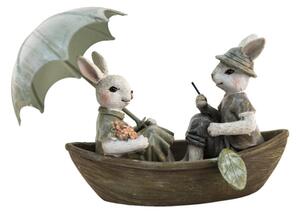Dekorace králíci na loďce s deštníkem – 14x10x12 cm