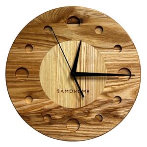 Kamohome Dřevěné nástěnné hodiny TAURUS Průměr hodin: 30 cm, Materiál: Jasan