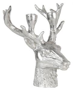 Stříbrný svícen hlava jelena s patinou – 22x21x24 cm
