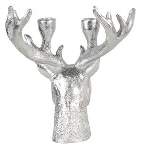 Stříbrný svícen hlava jelena s patinou – 22x21x24 cm