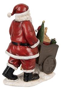 Červená vánoční dekorace socha Santa s vozíkem dárků - 12*8*15 cm