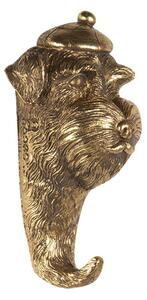 Zlatý nástěnný dekorační háček psa s čepicí – 7x5x13 cm