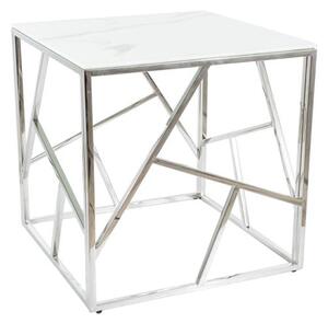Přístavný stolek ISCODO 4 bílý mramor/stříbrná