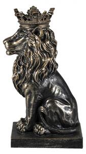 Hnědo zlatá dekorativní soška sedícího lva s korunou – 15x10x25 cm