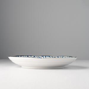 Made in Japan (MIJ) Mělký talíř Herringbone Indigo Ikat 23 cm