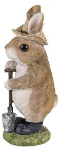 Dekorativní soška králíka s kloboukem a rýčem – 9x8x22 cm