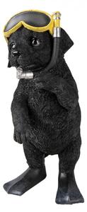 Dekorativní soška černého pejska s potápěčskými brýlemi – 11x11x23 cm